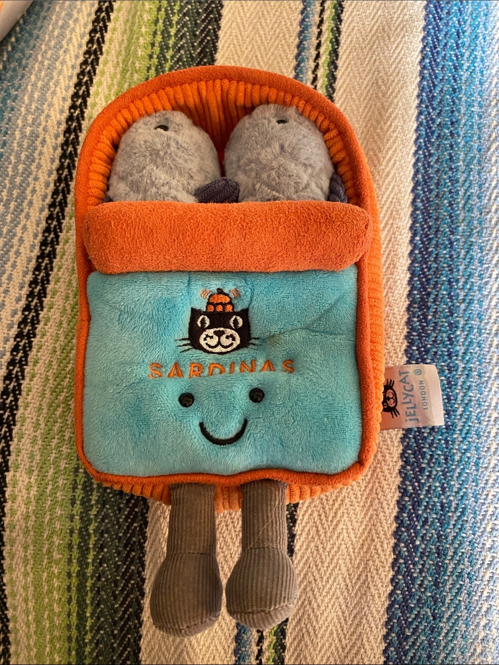 Jellycat Multicolor Knit Cat Tag Plush with Orange Trim